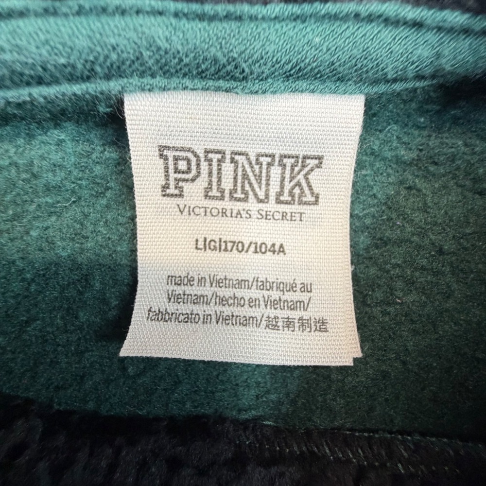 PINK Victoria's Secret Hoodie Women L Green Sherpa Lined Pullover Sweatshirt - Picture 6 of 11
